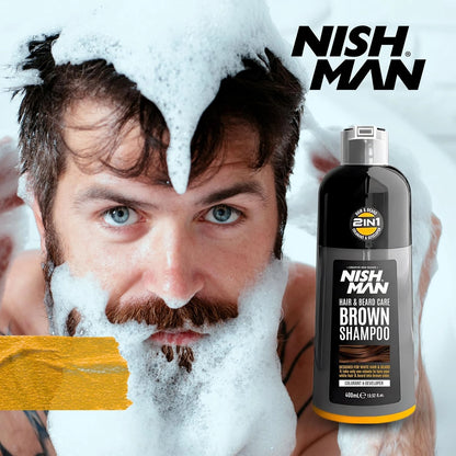 Nish Man Hair & Beard Brown Shampoo 400ml