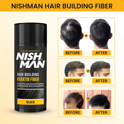 Nish Man Keratin Fiber dúsító és színező hatású folt kitöltő rostok (fekete) 20g